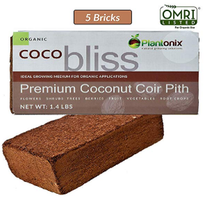 Plantonix Coco Coir Brick, OMRI listed for Organic Use (5 Bricks) 1.4 LBS