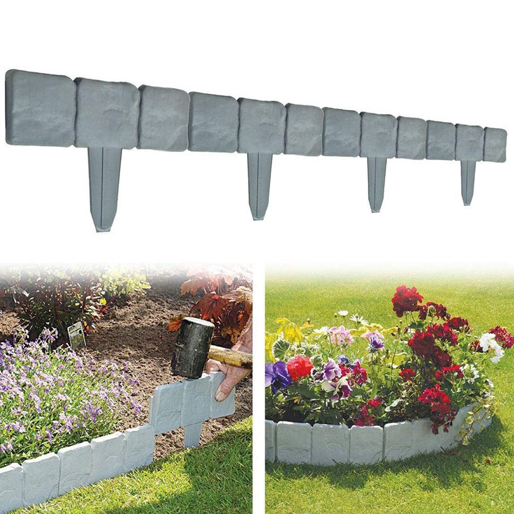 10pcs Garden Lawn Edging Plant Border, Grey Stone Effect Lawn Edging Plant Bordering Flower Bed & Grass Garden Border Fence DIY Decorative Brick Effect Garden Edging(10pcs)